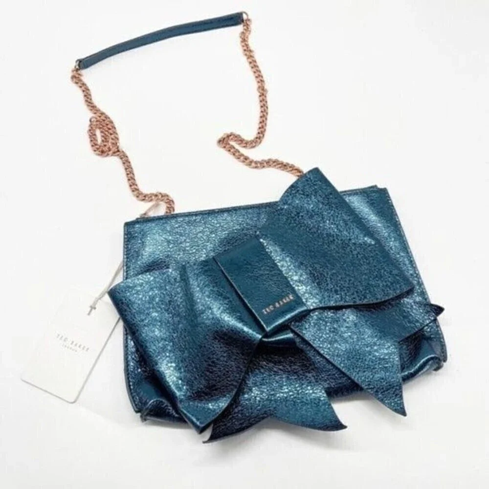 TED BAKER Aliysa Crackle Bow Leather Clutch